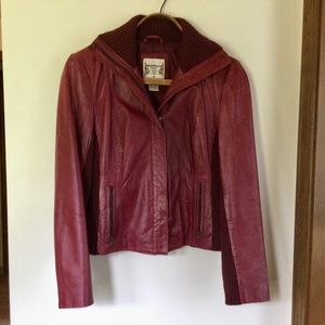 New: Dark Red RuffHewn Leather Jacket w/ Gussets